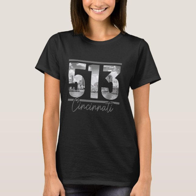 T-shirt Cincinnati 513 Indicatif régional Skyline Ohio Vin (Devant)