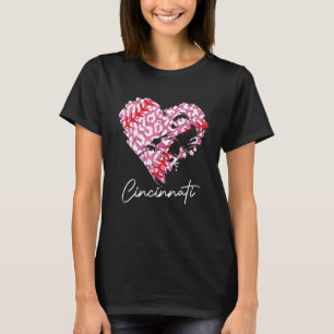 T-shirt Cincinnati Fa De Baseball Coeur Leopard Rose