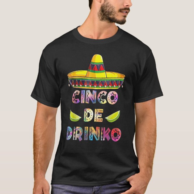 T-shirt Cinco De Drinko Cinco De Mayo Avec Guitare Cactus  (Devant)