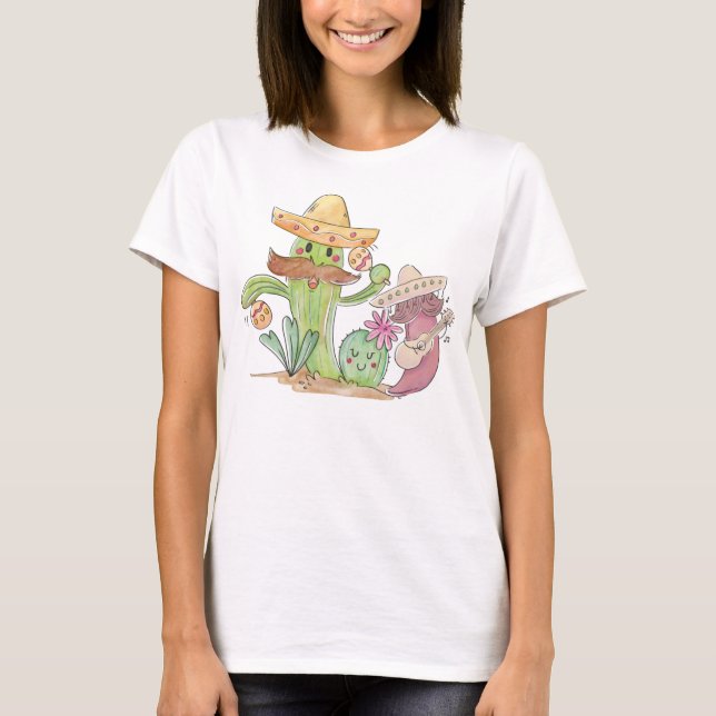 T-shirt Cinco de Mayo chantant Cactus et Pepper Mariachis (Devant)