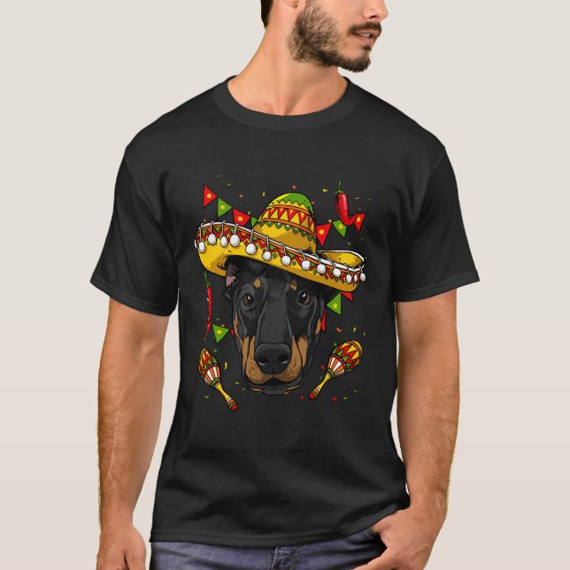 T-shirt Cinco De Mayo Dobermann Hommes Femmes Enfants Somb (Devant)