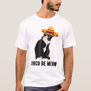 T-shirt Cinco De Mayo Meow Tuxedo Cat Sombrero Mexicain Fi
