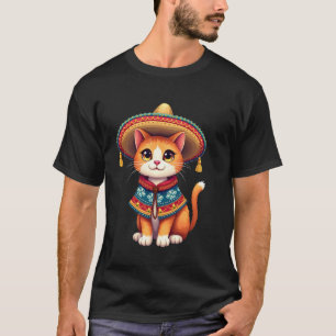 T-shirt Cinco De Mayo Mignon Chat Mexicain Chapeau Poncho