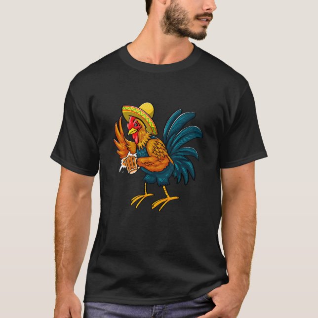 T-shirt Cinco De Mayo Rooster & Beer   Mexican Celebration (Devant)