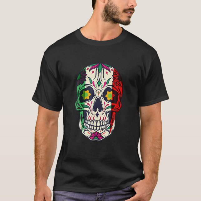 T-shirt Cinco De Mayo Sugar Crâne Mexicaine Drapeau Grille (Devant)