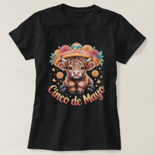 T-shirt Cinco de Mayo Vache des Highlands Chapeau Floral M