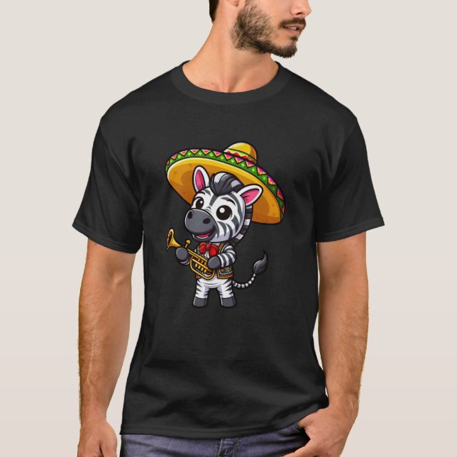 T-shirt Cinco de Mayo Zebra : Trumpeter en noir et blanc (Devant)