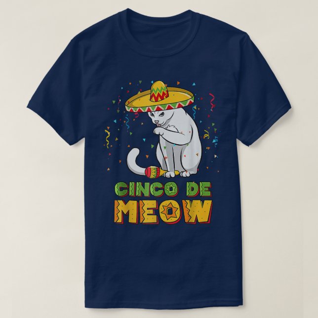 T-shirt Cinco De Meow Meican Sombrer Cat Funny Cinco De Ma (Design devant)
