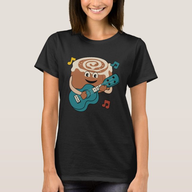T-shirt Cinnamon Roll Ukulele Player Musician Clef (Devant)