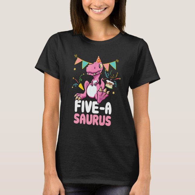 T-shirt Cinq A Saurus Dinosaur Cute Kiddo Rex (Devant)