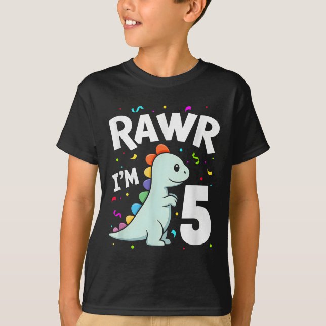 T-shirt Cinq Rawr Im 5 Ans T-rex Dinosaur 5e anniversaire (Devant)