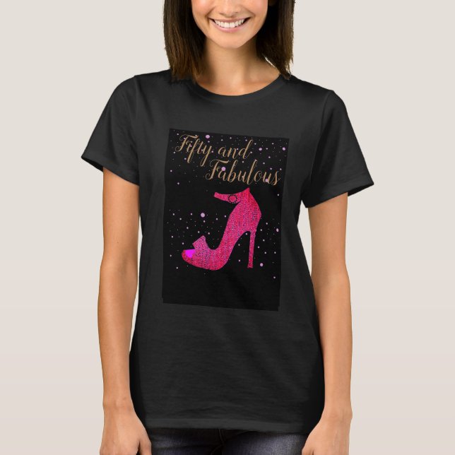 T-shirt Cinquante et fabuleux texte rose étincelant chaud  (Devant)