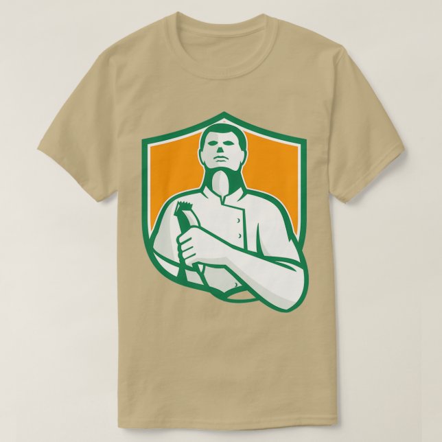 T-shirt Ciseaux à cheveux barbier Bouclier Rétro (Design devant)