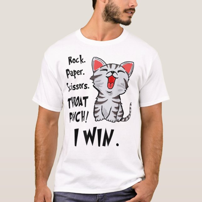 T-shirt Ciseaux de papier roche Throat Punch I Win Cat F (Devant)