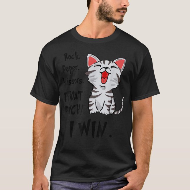 T-shirt Ciseaux de papier roche Throat Punch I Win Cat F (Devant)