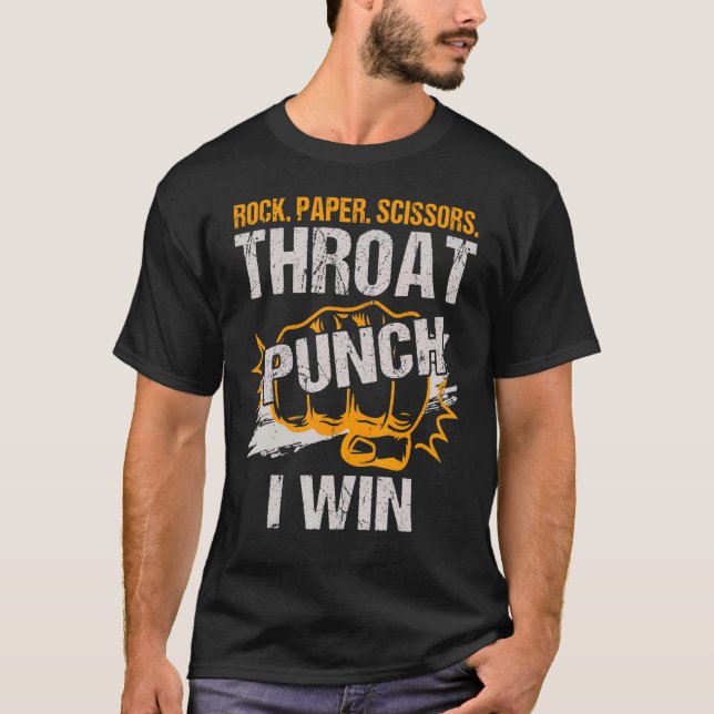 T-shirt Ciseaux de papier roche Throat Punch Je gagne (Devant)