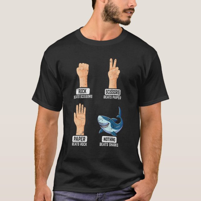 T-shirt Ciseaux de papier rocheux Rien ne bat requins requ (Devant)