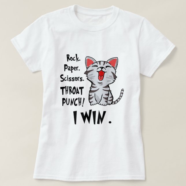 T-shirt Ciseaux Papier Roche Throat Punch Je gagne Chat Fu (Design devant)