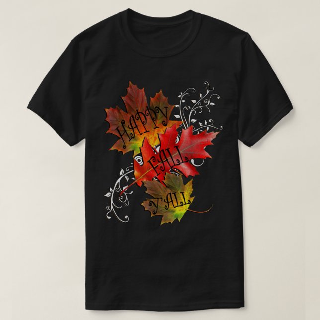 T-shirt Citation d'automne Heureux automne Y'all, Feuilles (Design devant)