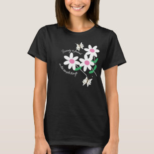 T-shirt Citation de papillon floral blanc et rose