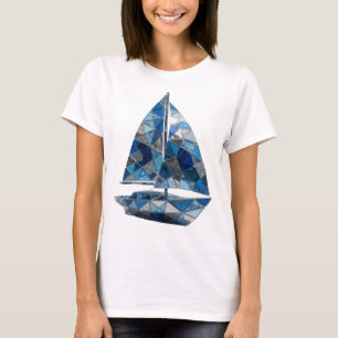 T-shirt Citation de voilier en verre bleu argenté vibrant