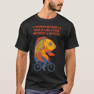 T-shirt Citation féministe Poisson à bicyclette — Rétro Su