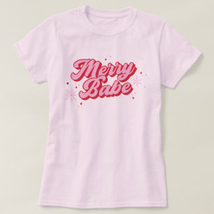 T-shirt Citation rouge & rose Merry Babe avec Snowflakes