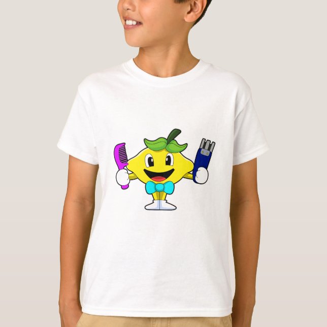 T-shirt Citron comme coiffeur avec peigne et razor (Devant)