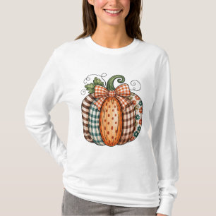 T-shirt Citrouille à carreaux en patchwork vintage graphiq