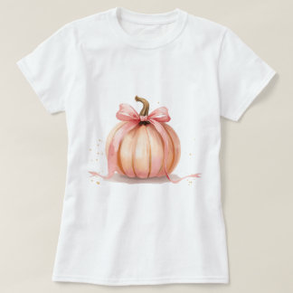 T-shirt Citrouille Aquarelle Avec Ruban Rose Halloween 