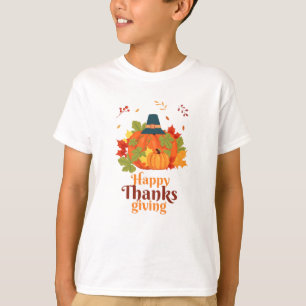 T-shirt Citrouille bon thanksgiving avec Casquette et Feui