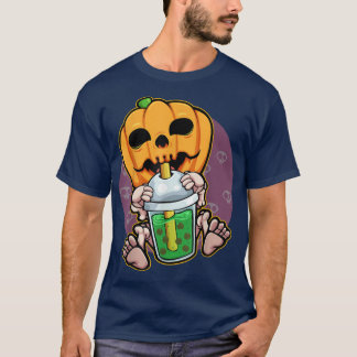 T-shirt Citrouille buvant Boba paresseux Costume d'Hallowe