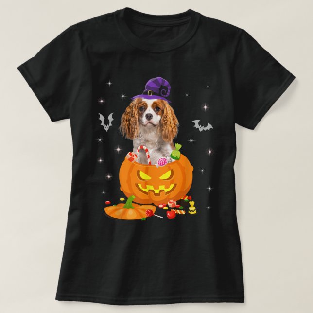 T-shirt Citrouille Cavalier King Charles Spaniel Halloween (Design devant)