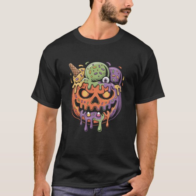 T-shirt Citrouille Crème glacée Monster Halloween Femmes H (Devant)