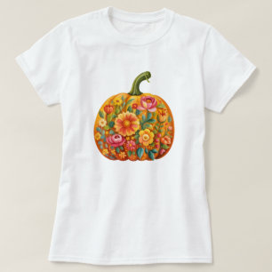 T-shirt Citrouille d'art populaire féminin - Symét