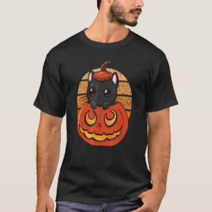 T-shirt Citrouille de chat effrayant noir Jack O Lantern H