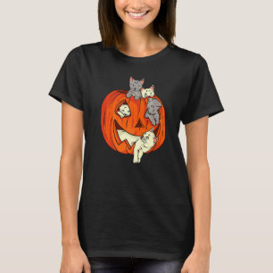 T-shirt Citrouille de chat mignon sculptée Jack O Lanterne