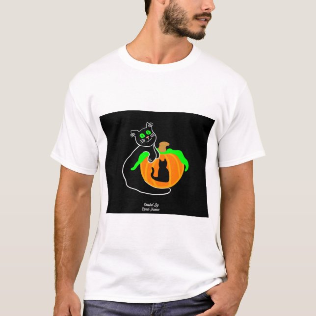 T-shirt Citrouille de chat noir Homme blanc de base T chem (Devant)