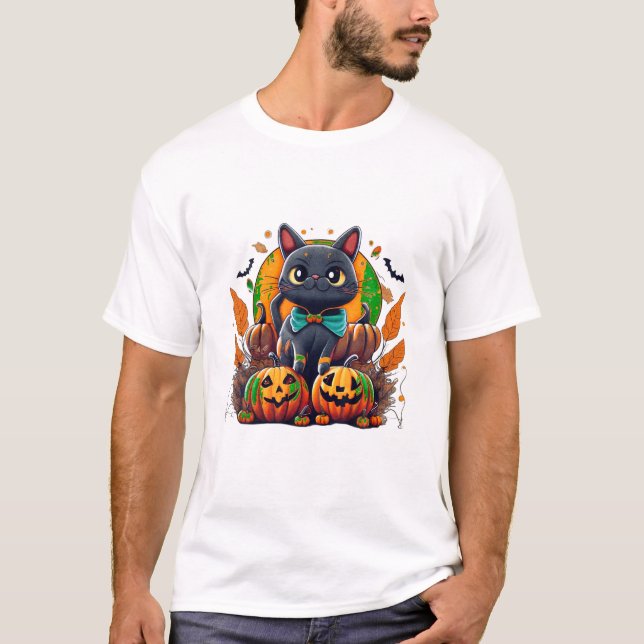 T-shirt Citrouille de costume de chat Halloween (Devant)