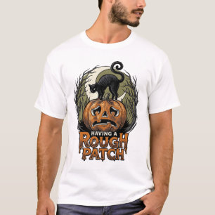 T-shirt Citrouille d'Halloween Chat Tache Brute Gravure Vi