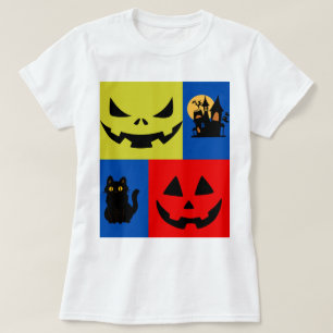 T-shirt Citrouille d'Halloween coloré, Chat noir