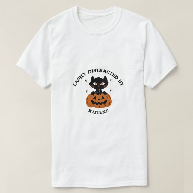 T-shirt Citrouille d'Halloween et chaton (Design devant)