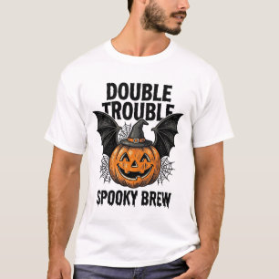 T-shirt Citrouille d'Halloween Sorcière Double Trouble Vin