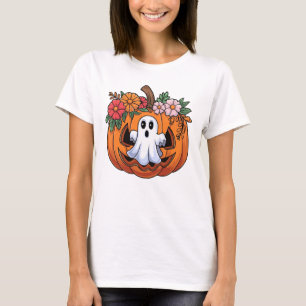 T-shirt Citrouille d'Halloween Whimsical Jouer Ghost T-Shi