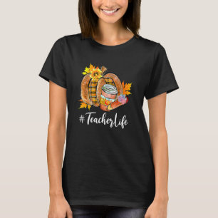 T-shirt Citrouille Enseignant Vie Latte Automne Automne Th