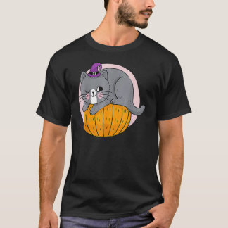 T-shirt Citrouille Et Chat Noir Mignon Halloween