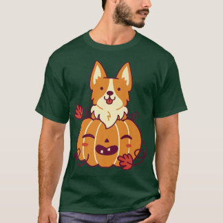 T-shirt Citrouille Et Chien De Corgi Halloween Vacances