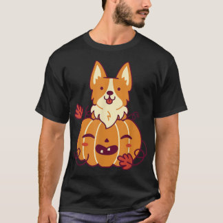 T-shirt Citrouille Et Chien De Corgi Halloween Vacances