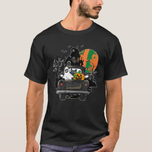 T-shirt Citrouille Fantôme Chat Riding Camion Halloween Éf