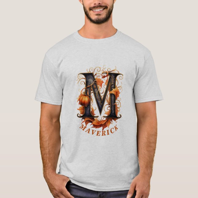 T-shirt Citrouille Halloween Nom Lettre M Floral Monogramm (Devant)